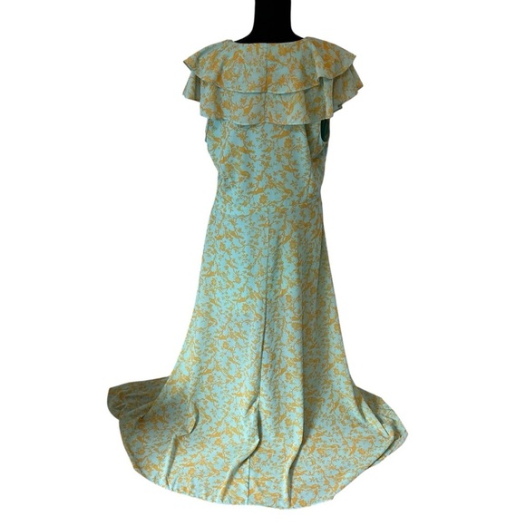 Sachin + Babi Maxi Dress Floral Blue Seafoam Gold Wedding Guest Boho Size 14 - Picture 4 of 8